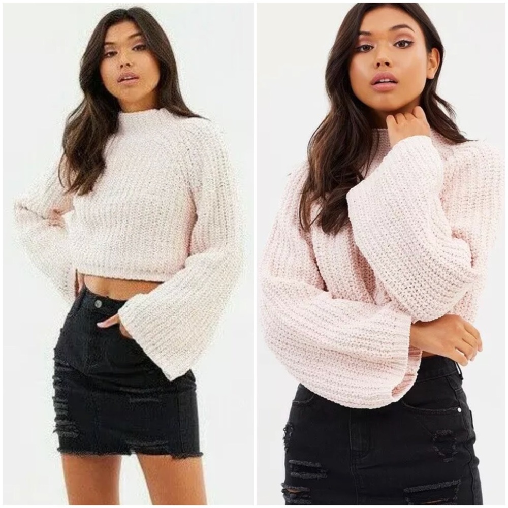 Missguided Luxe Flare Sleeve Knitted Crop Sweater